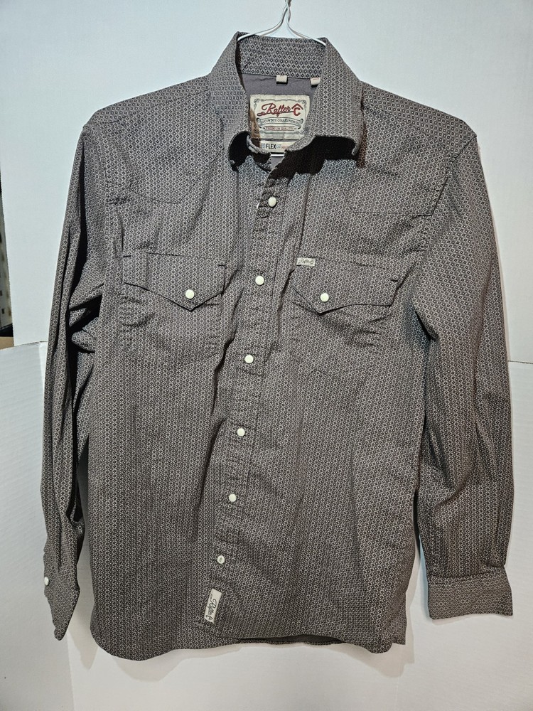 Rafter C Shirt Men’s Medium Pattern Western Pearl Snap Cowboy Rodeo Ranch Gray