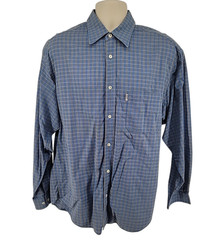 Vintage Esprit Men’s Plaid Button Down Shirt Long Sleeve Blue Gray Casual Size L