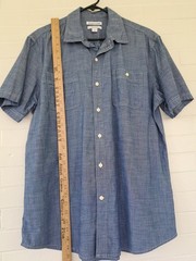 Amazon Essentials Men’s Chambray Button Up Short Sleeve Shirt Large Blue Regular