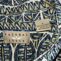 Natural Issue Hawaiian Tiki Aloha Shirt Mens Sz L Striped Aztec Geometric