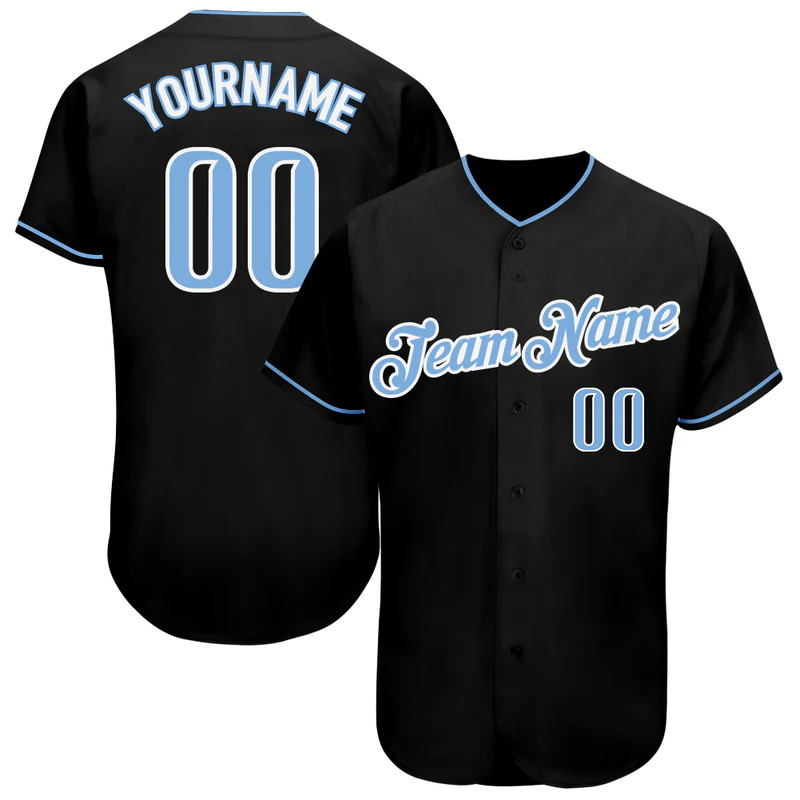 Custom Black Light Blue White Baseball Jersey Personalized Sportswear Team Gift