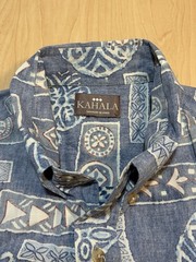 Kahala Shirt Hawaiian Button Up Reverse Print Geometric XL Blue Art Design