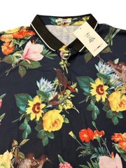Fashion Nova Mens Polo Shirt 2XL Aloha Hawaiian Tropical Floral Birds Stretch