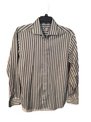 Bugatchi Shaped Fit Men’s Size Large Cotton Shirt Black & White Striped