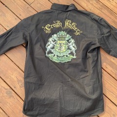 Crown Holder Black Embroidered Button Up Long Sleeve Shirt XXL Nice