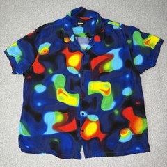 RSQ Tilly’s Men’s Multi-Color Rayon Camp Button Shirt XXL Blue Heat Map Inspired