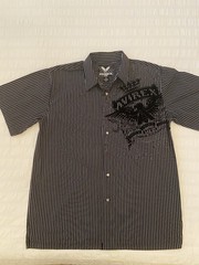 Avirex Shirt Mens XL Black White Pinstripe Short Sleeve Velvet Graphic Y2K VTG