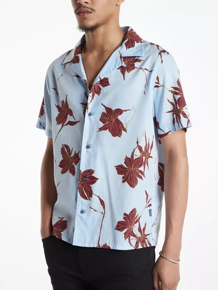 NWT $ 268 John Varvatos Danny Button Shirt In Cornflower Size:Small