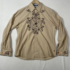 English Laundry Shirt button front Christopher Wicks embroidered, brown, size Lg