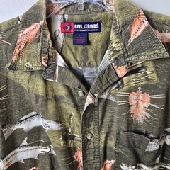 Reel Legends Fish & Lure Button Down Shirt Men’s L Outdoor Fishing Gorpcore