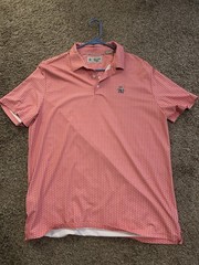 Original Penguin used Men’s L Pink/White Geometric All-Over Logo Polo Golf Shirt