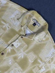 Tommy Bahama Silk Cotton Button Down Mens Yellow Bamboo Print Vintage Hawaiian L