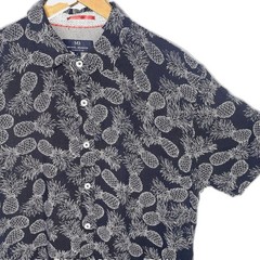 Michael Brandon Pineapples Slim Fit Button Front Shirt Mens L Short Sleeve Blue