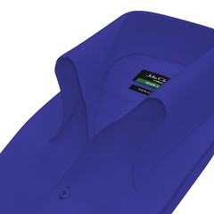 High Open Button Down Collar V Neck Royal Blue Men’s Formal Attire Cotton Shirt