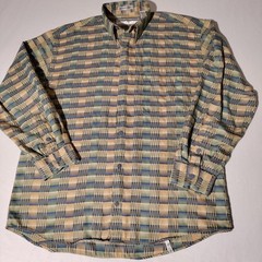 Jhane Barnes Mens Geometric Grid Button Down Shirt Yellow Blue Green Size Medium