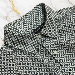 MICHAEL KORS COLLECTION Monogram Button Up Shirt Wrinkle Resistant Slim Black M