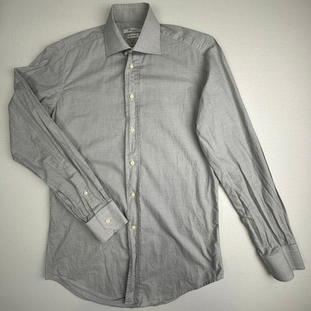 Camicissima Slim Fit Gray Micro Check Button Up Dress Shirt Men’s 38 15