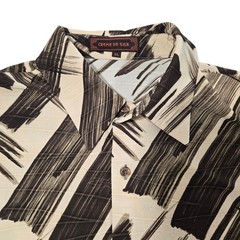 Vintage Creme De Silk Abstract Geometric Brown Cream Camp Button Shirt Mens XL