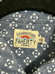 Faherty Men’s Medium Short Sleeve Button Shirt Lyocell Cotton Blue Geometric