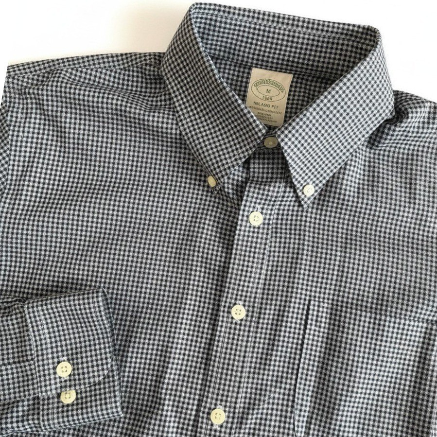 Brooks Brothers 1818 Shirt Mens M Milano Fit Gingham Cotton Preppy Business Blue