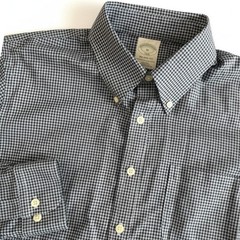 Brooks Brothers 1818 Shirt Mens M Milano Fit Gingham Cotton Preppy Business Blue