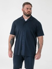 D555 Duke Big Mens Navy Stretch Shirt Short Sleeve Cuban Collar 2XL-6XL (101905)