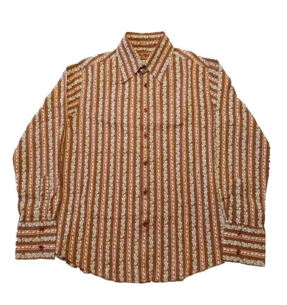 Men’s 7 DIAMONDS brown LS full button casual wear shirt size M – MINT