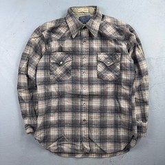 Pendleton VTG 100% Virgin Wool Western Plaid Shirt Pearl Snap Gray High Grade