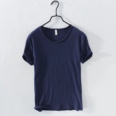 Mens Retro Raw Edge T-Shirt 100% Cotton Lightweight Breathable Slim-fit
