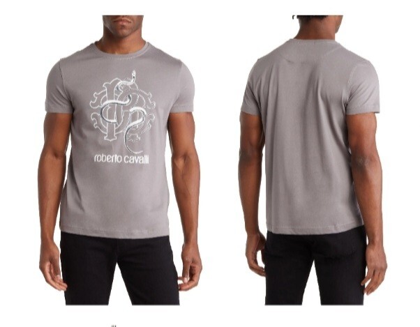 ROBERTO CAVALLI SNAKE GRAPHIC PRINT GREY CREW NECK T-SHIRT