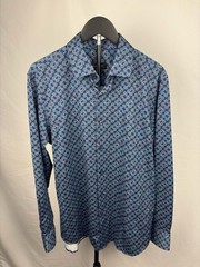Bugatchi OoohCotton Tech 8-Way Stretch Geometric Floral Tile Print Long shirt
