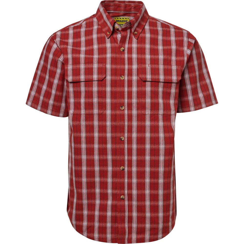 Brazos Contractor Ripstop Plaid Work Shirt Mens L Red Ochre Short Sleeve Cotton