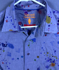 VISCONTI BLACK SIGNATURE COLORFUL ABSTRACT ART PAINT PSYCHEDELIC Men’s XLT Shirt