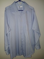 Geoffrey Beene Dress Shirt Mens XL 17 34/35 Blue Sateen Wrinkle Free Long Sleeve