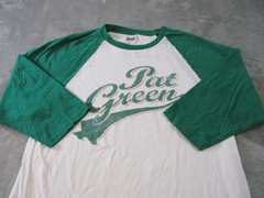 Vintage Pat Green Anvil Shirt Mens Medium White Green Raglan 3/4 Sleeve Baseball