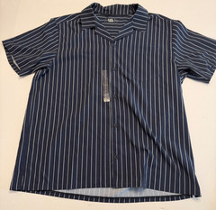 VRST Resort Short Sleeve Shirt Mens Medium Navy Pinstripe NEW