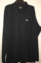 😃Under Armour JET BLACK LONG SLEEVE Mens Polo Shirt 2XL XXL NWOT NEW