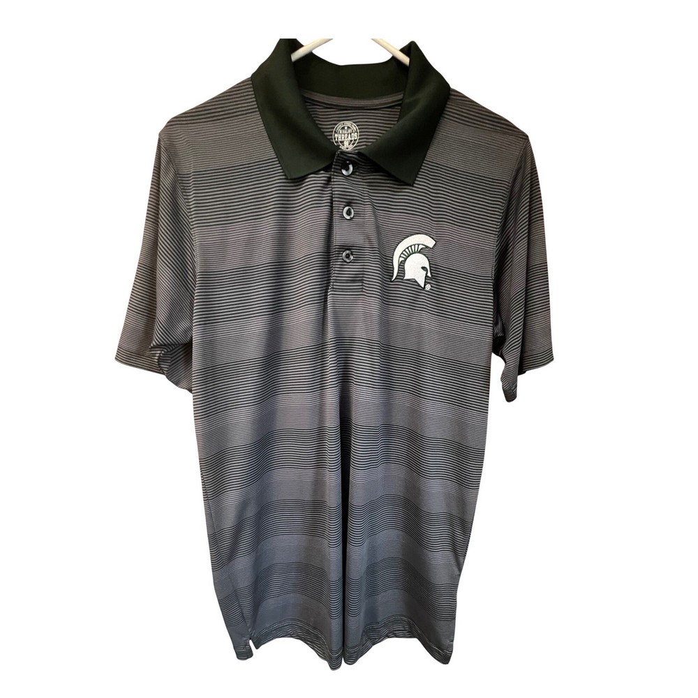 Rivalry Threads Michigan State Spartans Polo Shirt Men’s Medium Gray Striped