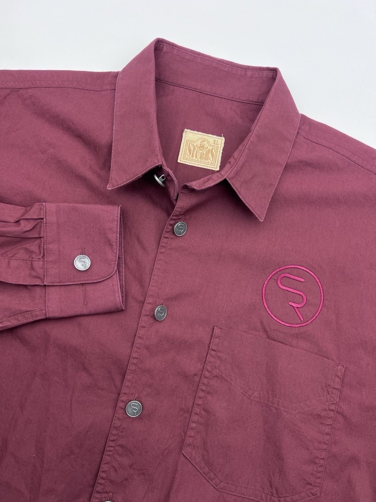 Stubbs Collection Mens Maroon Metal Button Down Long Sleeve Shirt Size XL
