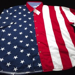 American Summer Button Down Mens 5XL Stars Stripes USA Flag Red White Blue