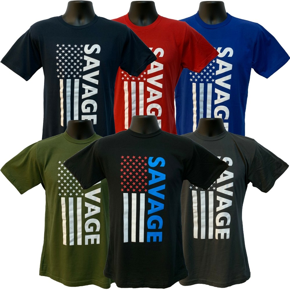 Grunt Force “SAVAGE” American Flag 100% Cotton T-Shirt – 7 Colors