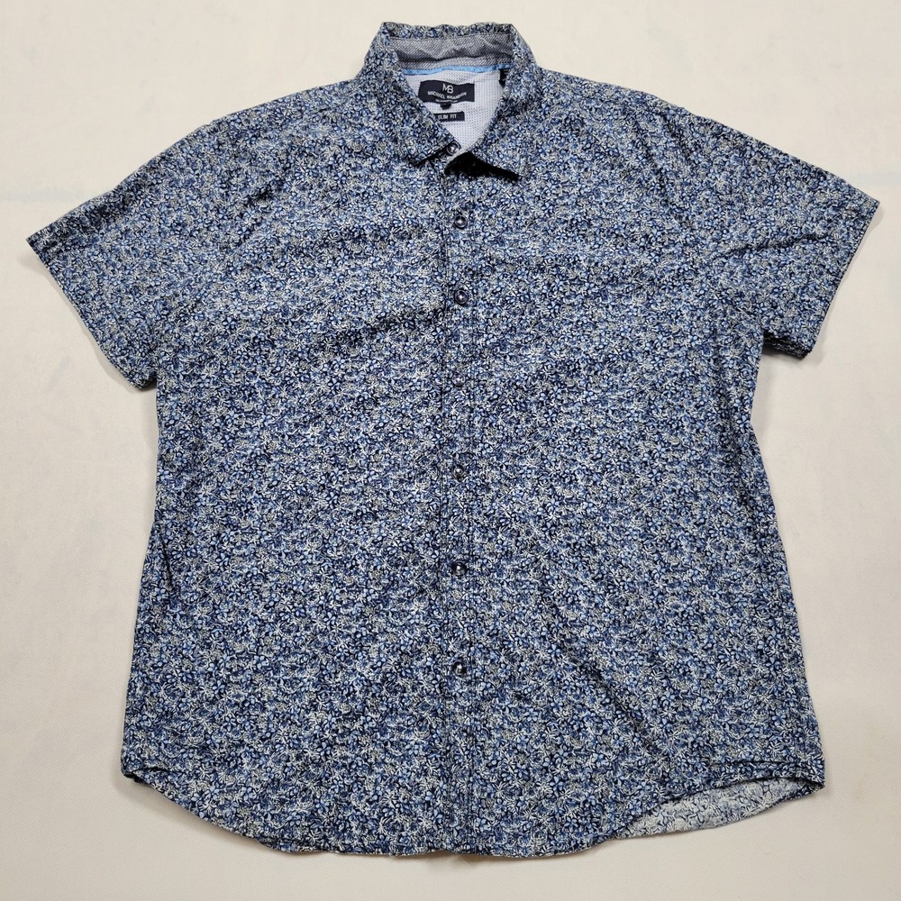 Michael Brandon Slim Fit Button Down Shirt Mens Medium Cotton Blue Floral Hawaii