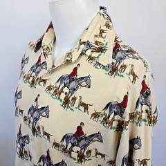 VTG 70s Gant AOP Equestrian Horse Hunting Print Long Sleeve Button Shirt Mens M