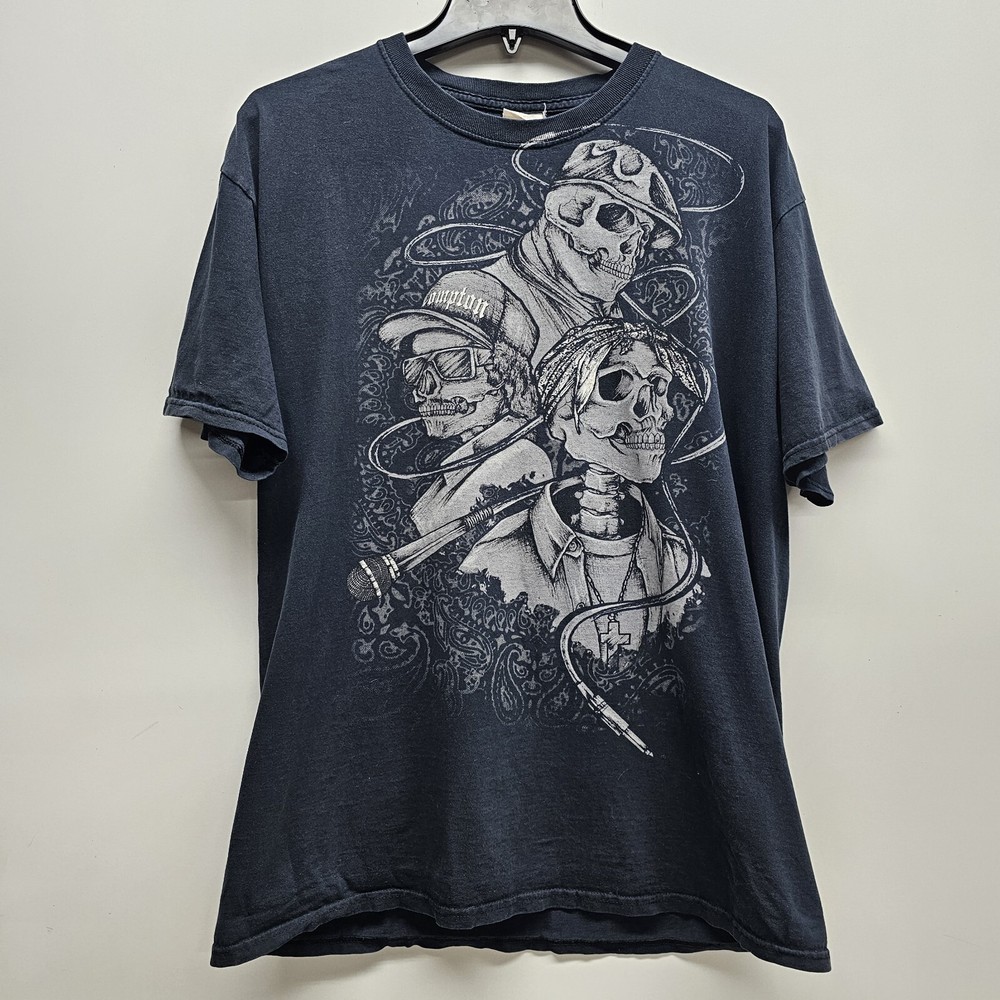Tupac Eazy E Biggie Smalls Skeleton Bones T-Shirt Black Gangster Rap Hip Hop Lg