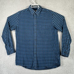 Uniqlo Mens Large Button Shirt Blue Black Check Outdoor Classic Modern Preppy