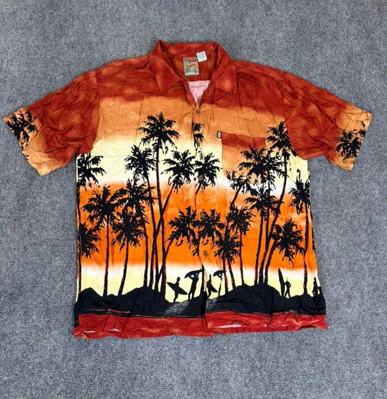 Pineapple Connection Button Up Shirt Mens Hawaiian Rayon Aloha Beach 90s Size XL
