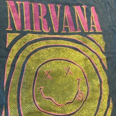 Official Nirvana Smiley Face Distressed Band Tee Shirt Green Size Small