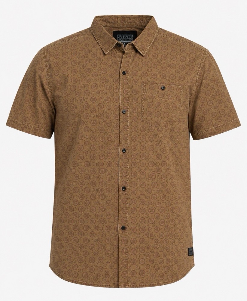 Billabong Garage Collection L Brown Medallion Print Shirt 100% Cotton Resort