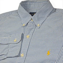 Polo Ralph Lauren Mens Medium Blue White Gingham Button Down Shirt Cotton