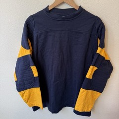 Rugby Shirt J Peterman Men’s L Navy Yellow Pullover Crewneck Striped Padded
